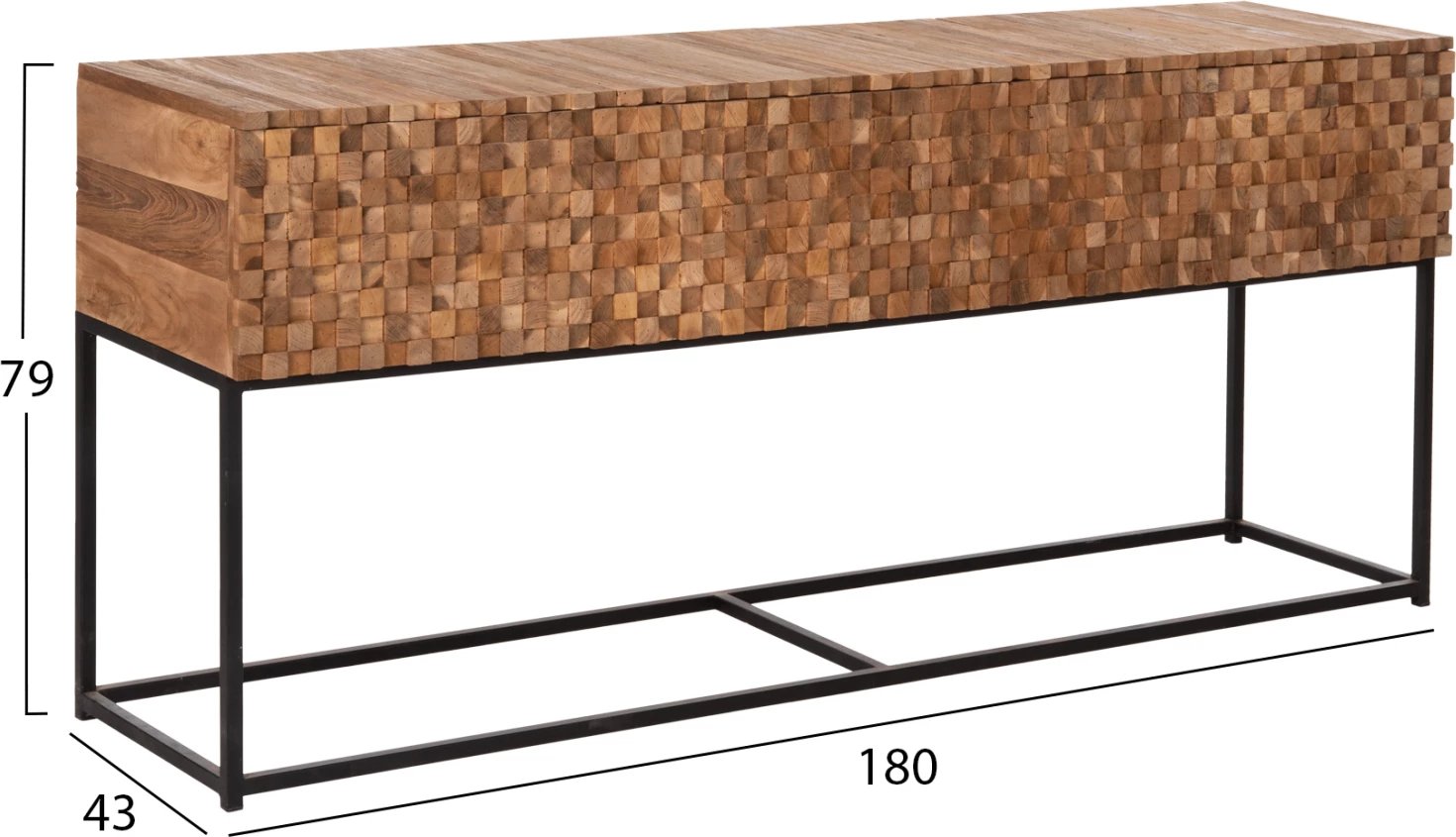 Konsolë me sirtarë JORDI FH9801 dru tik në bazë metalike natyrale-e zezë 180x43x79H cm.