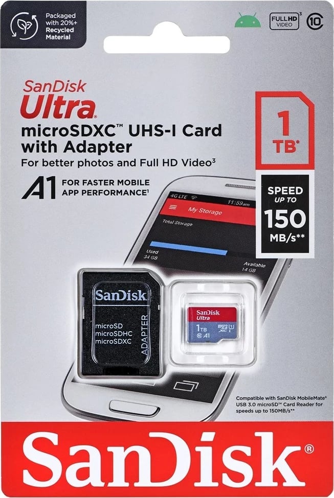 Kartelë memorie SanDisk Ultra 1 TB MicroSDXC UHS-I Class 10, Gri