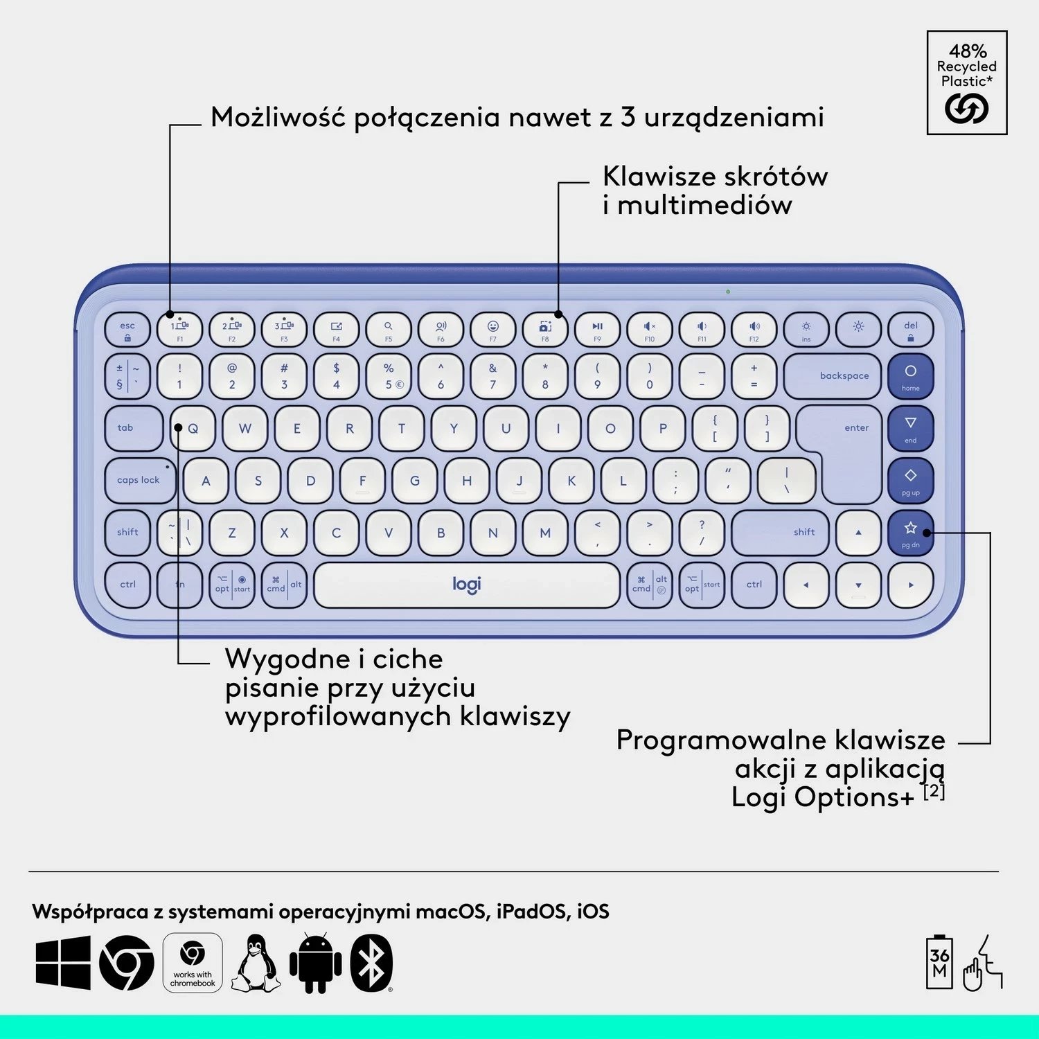 Tastierë me maus Logitech POP ICON Combo, Fioletowy