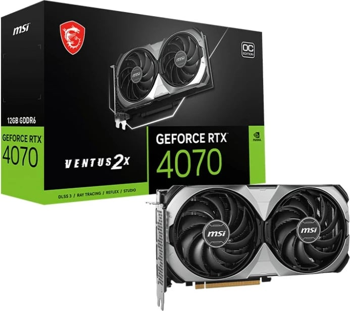 Kartelë grafike MSI VENTUS GeForce RTX 4070 2X E1 12G OC, 12 GB GDDR6, Argjendtë