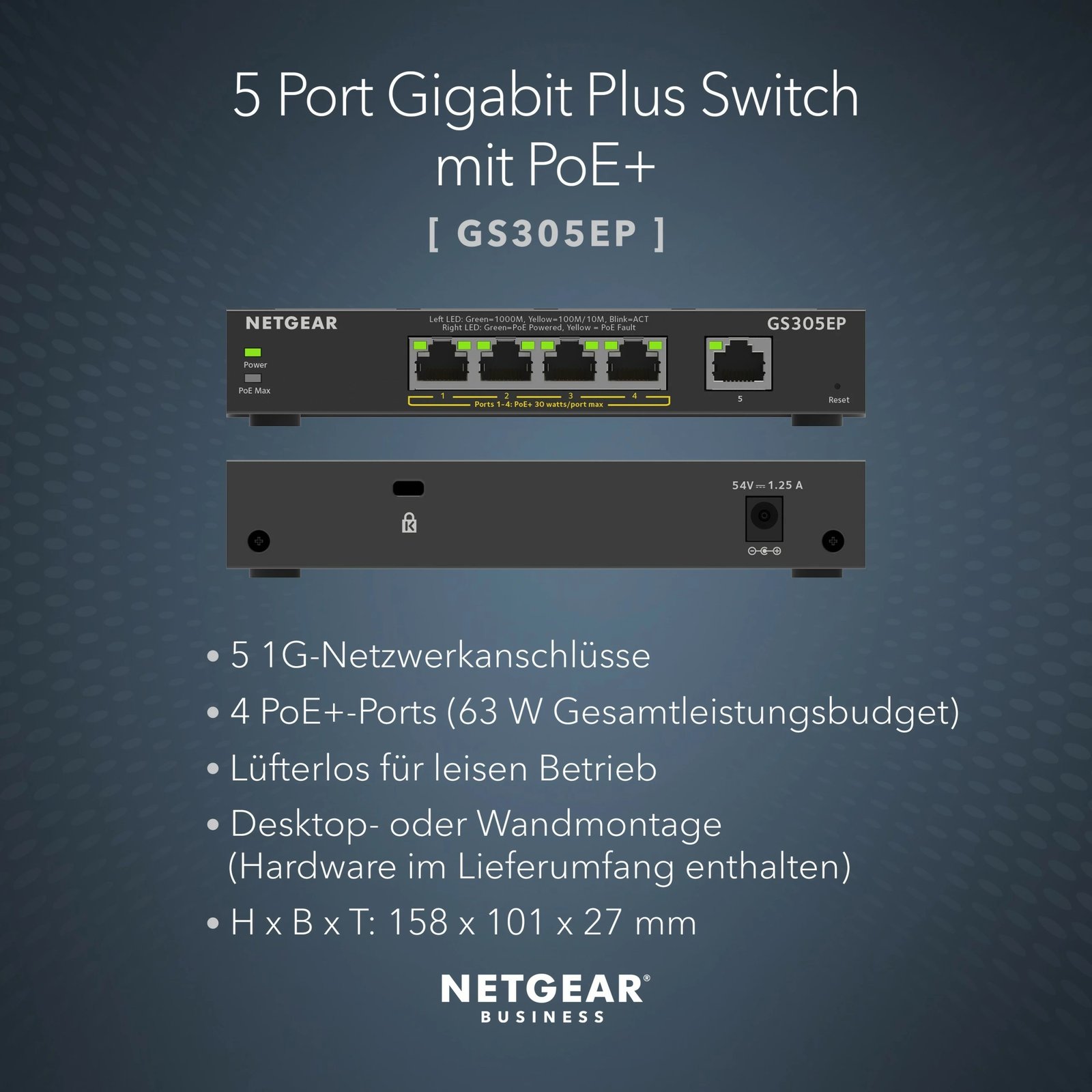 Switch NETGEAR GS305EP, 5-Port, Gigabit Ethernet, PoE+