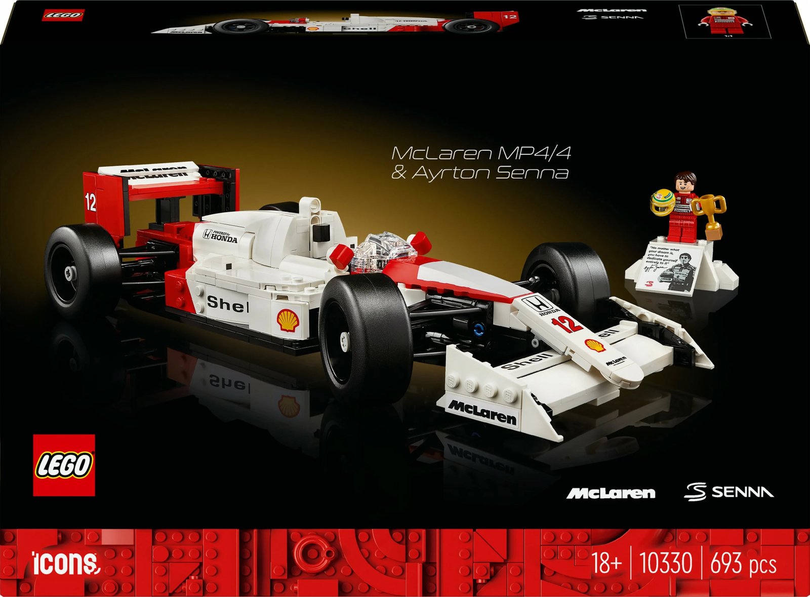 Set ndërtimi LEGO McLaren MP4/4 & Ayrton Senna, 693 pjesë, shumëngjyrësh