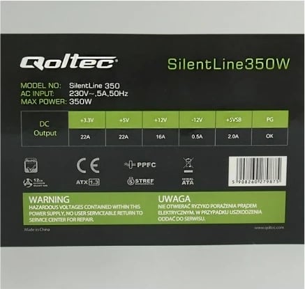 Furnizues Qoltec ATX 350W BULK, 20+4 pin, Gri