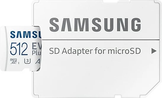 Kartelë memorie Samsung EVO Plus, 512 GB, MicroSDXC, Class 10, UHS-I, e bardhë