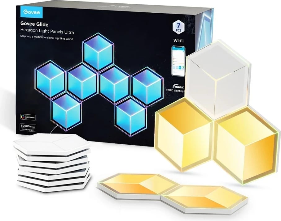 Panele ndriçimi LED Govee H606A Glide Hexagon, RGBIC, 7 copë