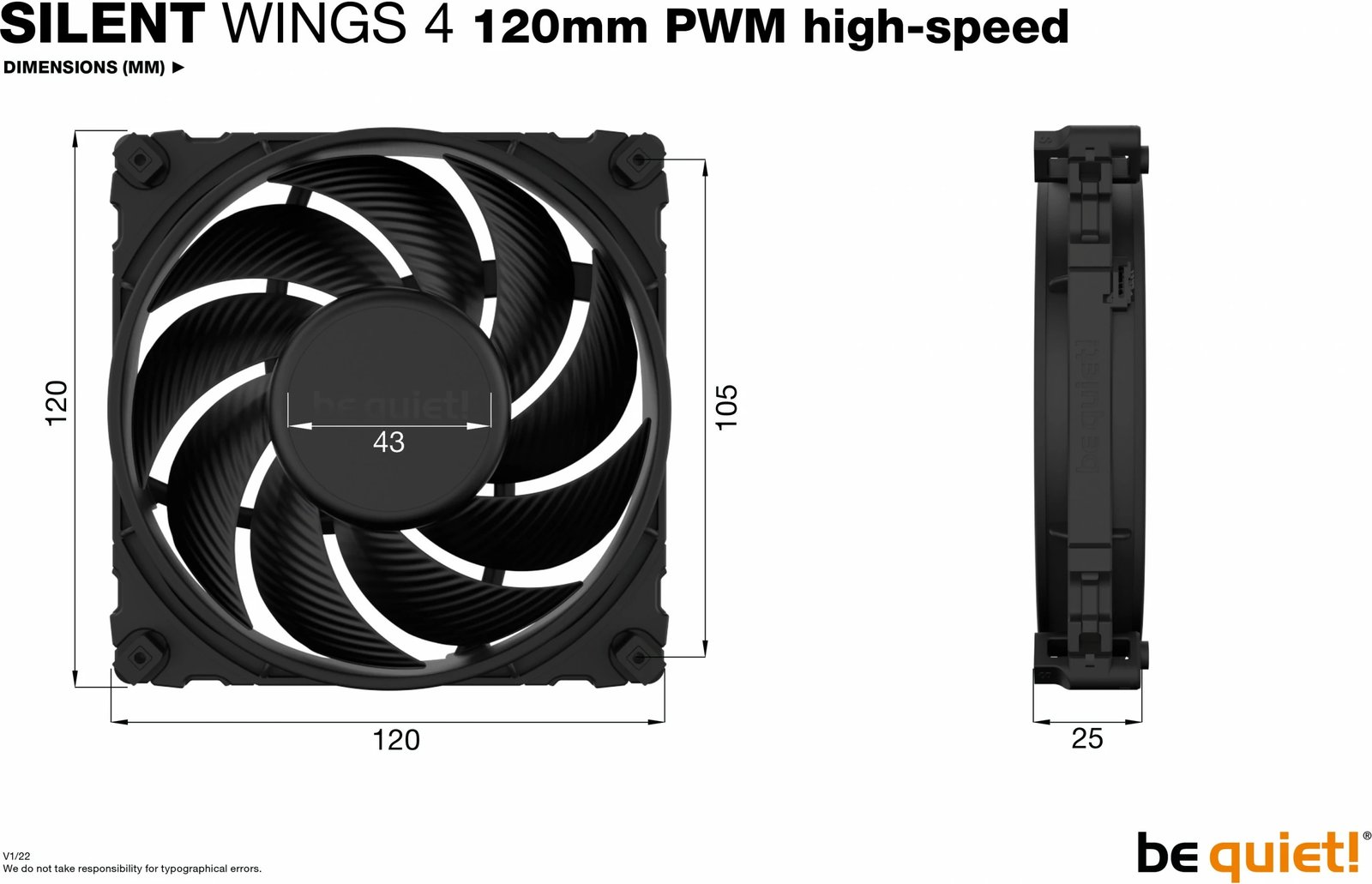 Ventilator Be Quiet! SILENT WINGS 4, 120mm PWM high-speed, 2500 RPM, i zi