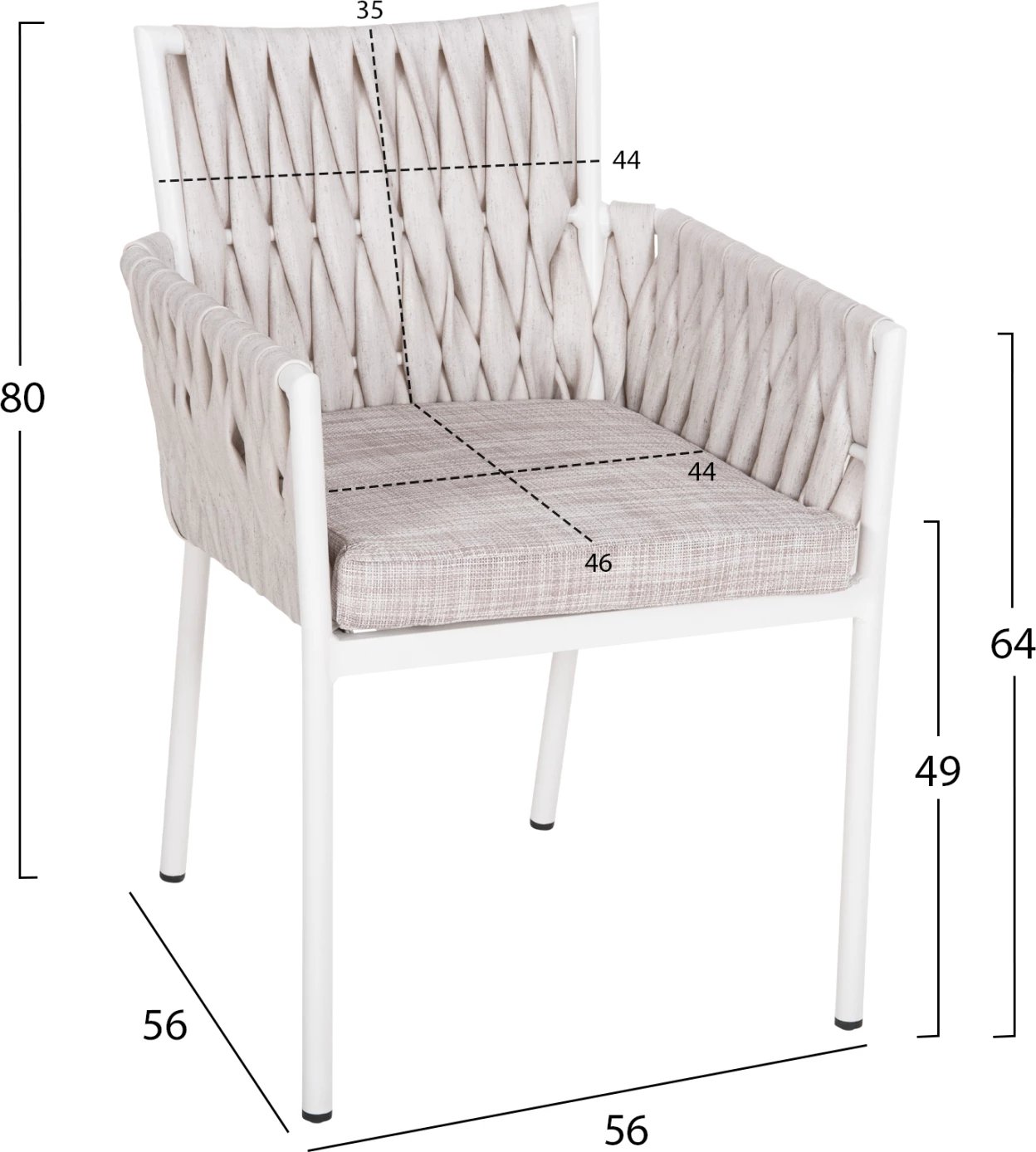 Karrige alumini MARTIN FH5564.11 kornizë e bardhë dhe ratan sintetik ngjyrë e bardhë e zbehtë 56x56x80Hcm